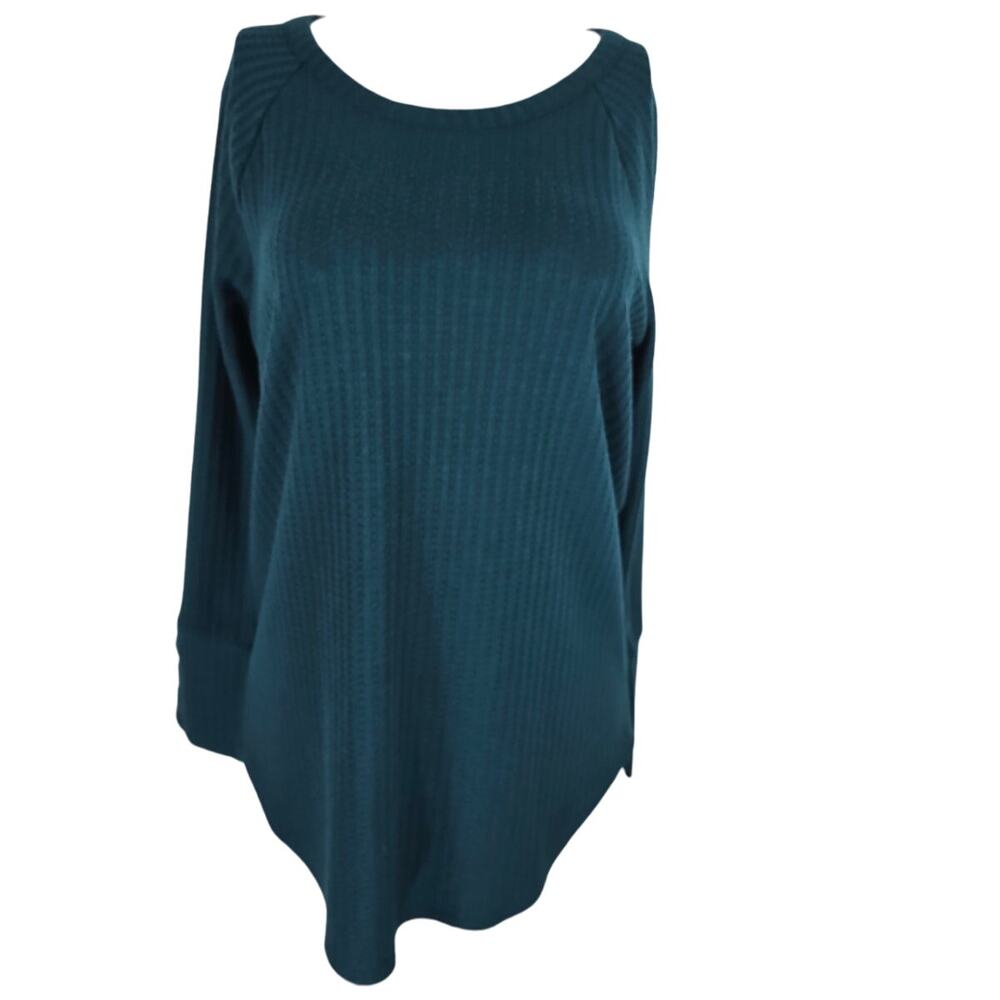 Chaser Ribbed Knit Deep Teal Buttons Sleeve Winter Women's Long Sleeve Shirt XL